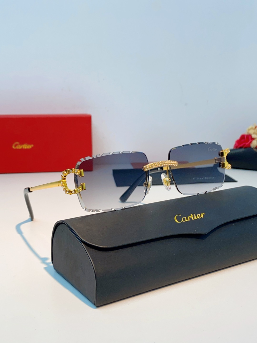 Cartier卡地亚 2026新款镶钻切边花刀太阳镜轻奢高级感ins欧美嘻哈说唱hiPhoP眼镜 男女通