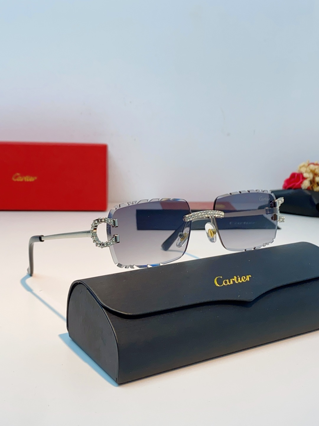 Cartier卡地亚 2026新款镶钻切边花刀太阳镜轻奢高级感ins欧美嘻哈说唱hiPhoP眼镜 男女通