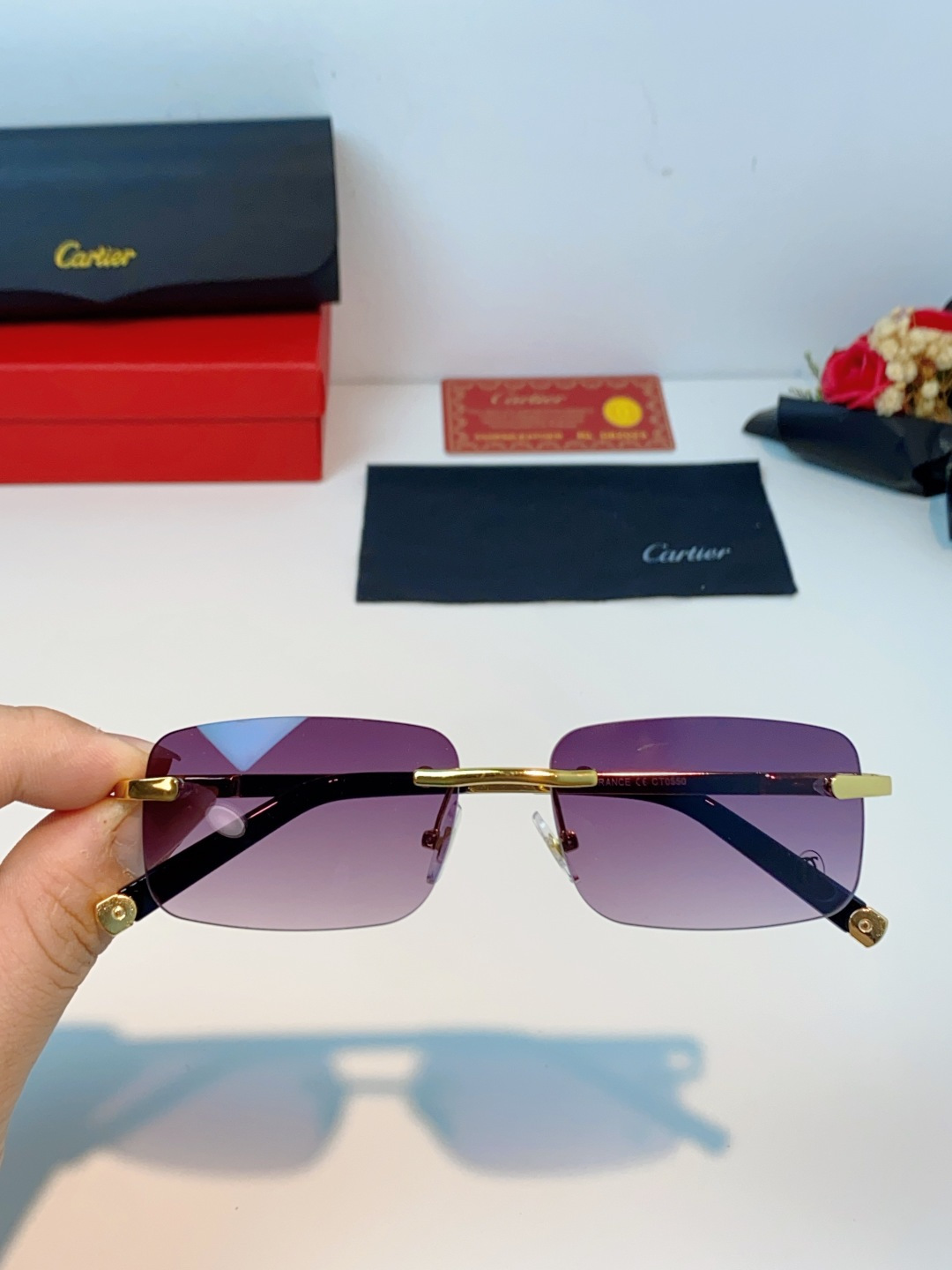 Cartier卡地亚 2026新款 揽佬同款说唱无框太阳镜时尚切边太阳眼镜欧美男防晒墨镜中古男女通用