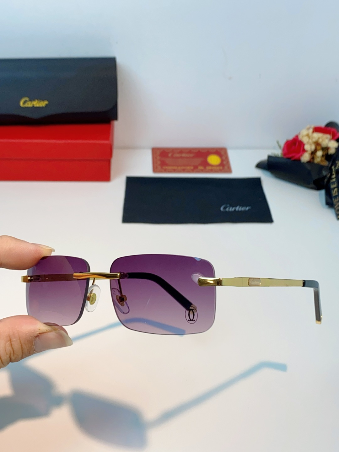 Cartier卡地亚 2026新款 揽佬同款说唱无框太阳镜时尚切边太阳眼镜欧美男防晒墨镜中古男女通用
