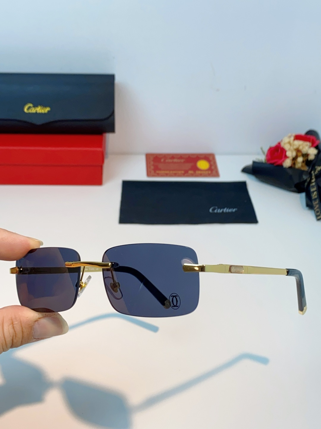Cartier卡地亚 2026新款 揽佬同款说唱无框太阳镜时尚切边太阳眼镜欧美男防晒墨镜中古男女通用