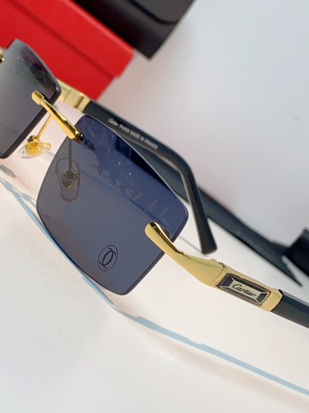 Cartier卡地亚 2026新款 欧美复古窄框长方形无框切边墨镜男女潮人小脸显瘦太阳眼镜