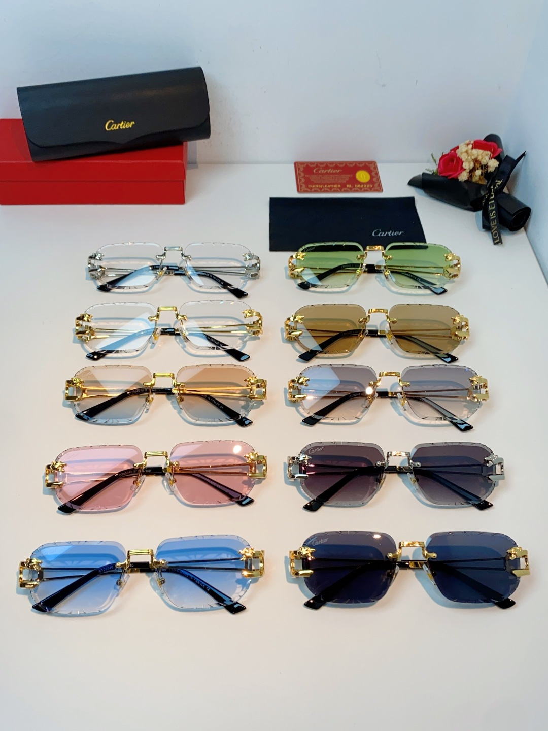 Cartier卡地亚 2026新款 方框切割太阳眼镜男女通用时尚遮阳墨镜防紫外线潮酷 女士墨镜
