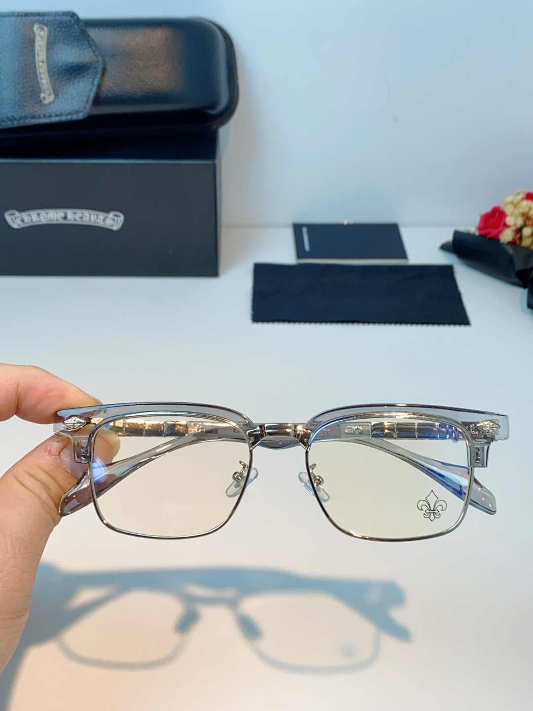 Chrome Hearts 克罗心 2026新款炫酷柯罗心潮新款商务半框眼镜男大脸时尚手工架防蓝光近视