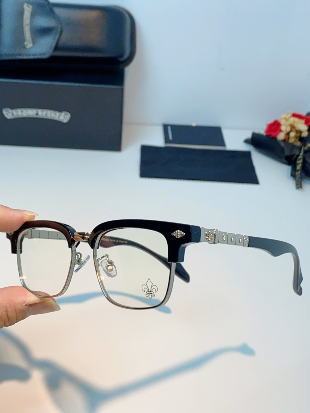 Chrome Hearts 克罗心 2026新款炫酷柯罗心潮新款商务半框眼镜男大脸时尚手工架防蓝光近视