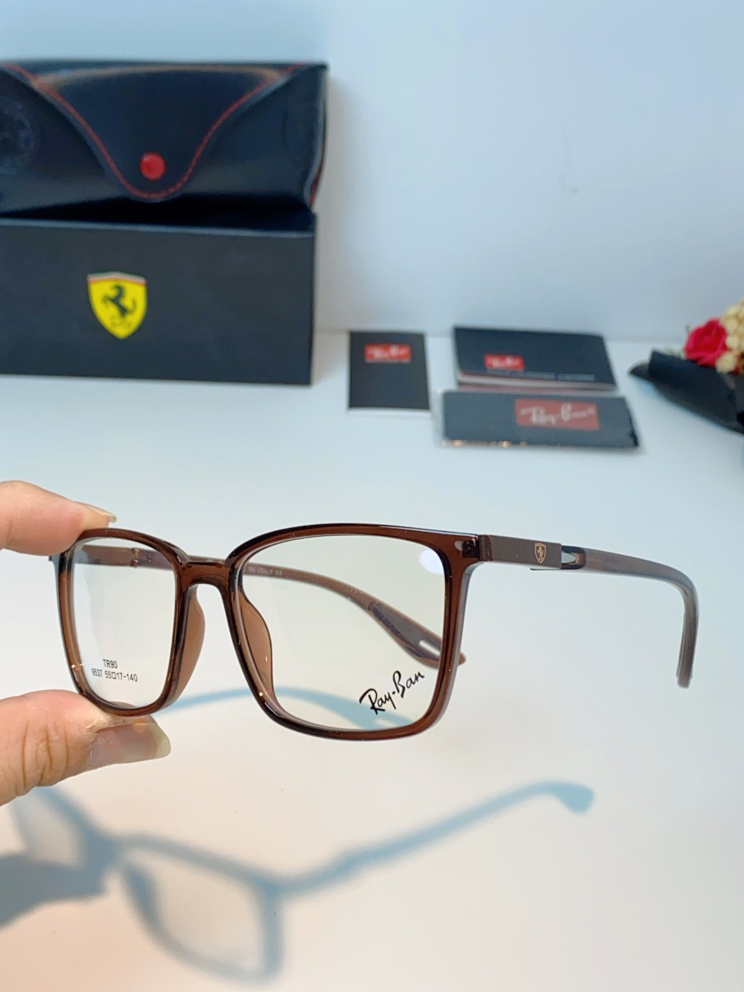 RayBan雷朋法拉利联名款 2026新款商务板材男眼镜架大脸近视可配防蓝光眼镜框RB9537 Size