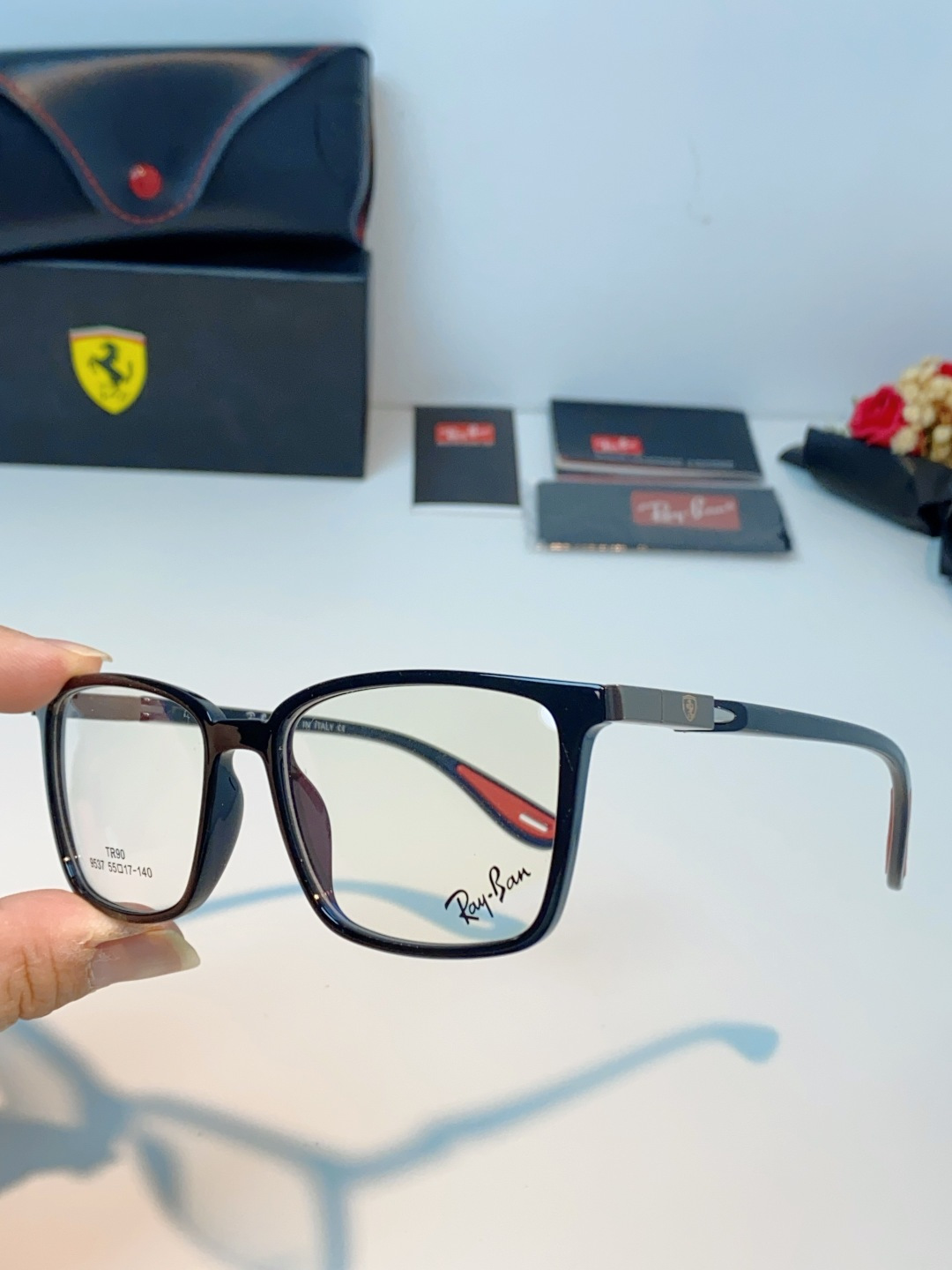 RayBan雷朋法拉利联名款 2026新款商务板材男眼镜架大脸近视可配防蓝光眼镜框RB9537 Size