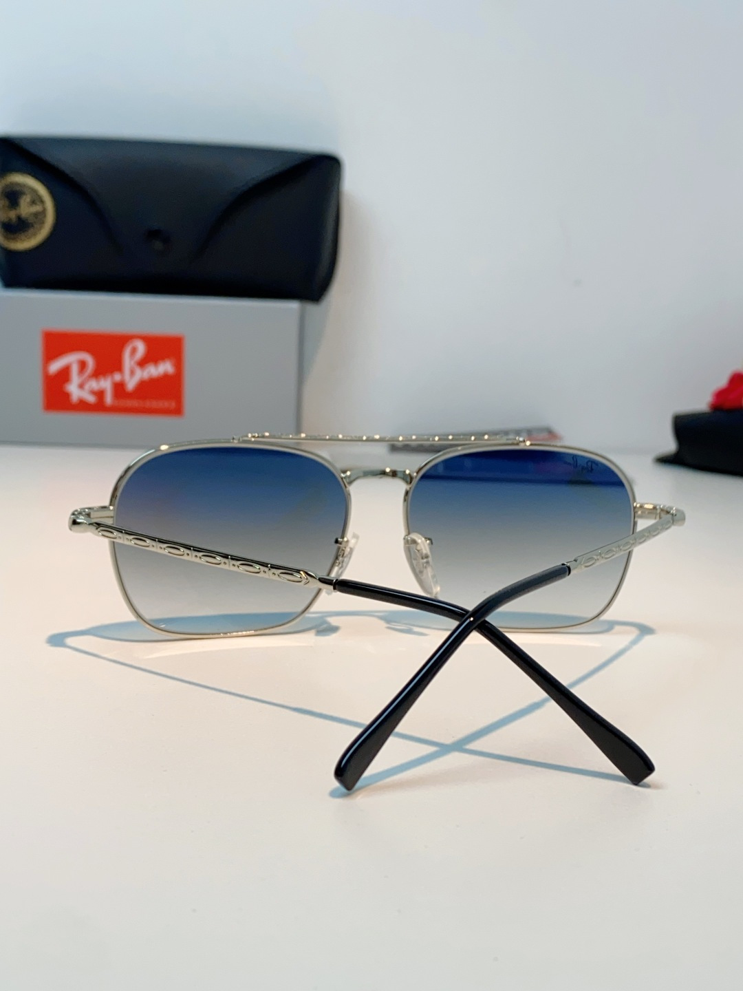 RayBan雷朋 太阳镜金属方形双梁眼镜男女开车防晒墨镜 Caravan 方形框金属太阳眼镜 RB363