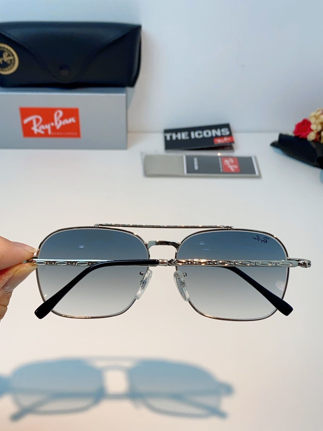 RayBan雷朋 太阳镜金属方形双梁眼镜男女开车防晒墨镜 Caravan 方形框金属太阳眼镜 RB363