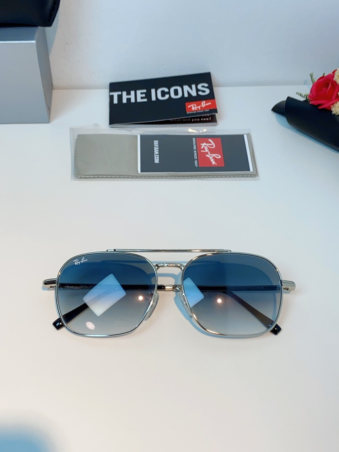 RayBan雷朋 太阳镜金属方形双梁眼镜男女开车防晒墨镜 Caravan 方形框金属太阳眼镜 RB363