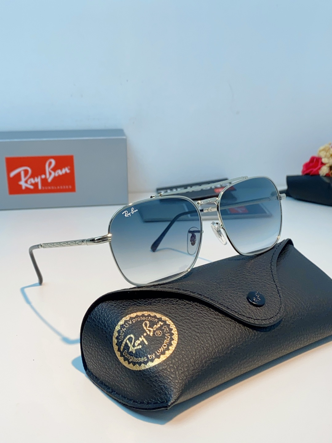 RayBan雷朋 太阳镜金属方形双梁眼镜男女开车防晒墨镜 Caravan 方形框金属太阳眼镜 RB363