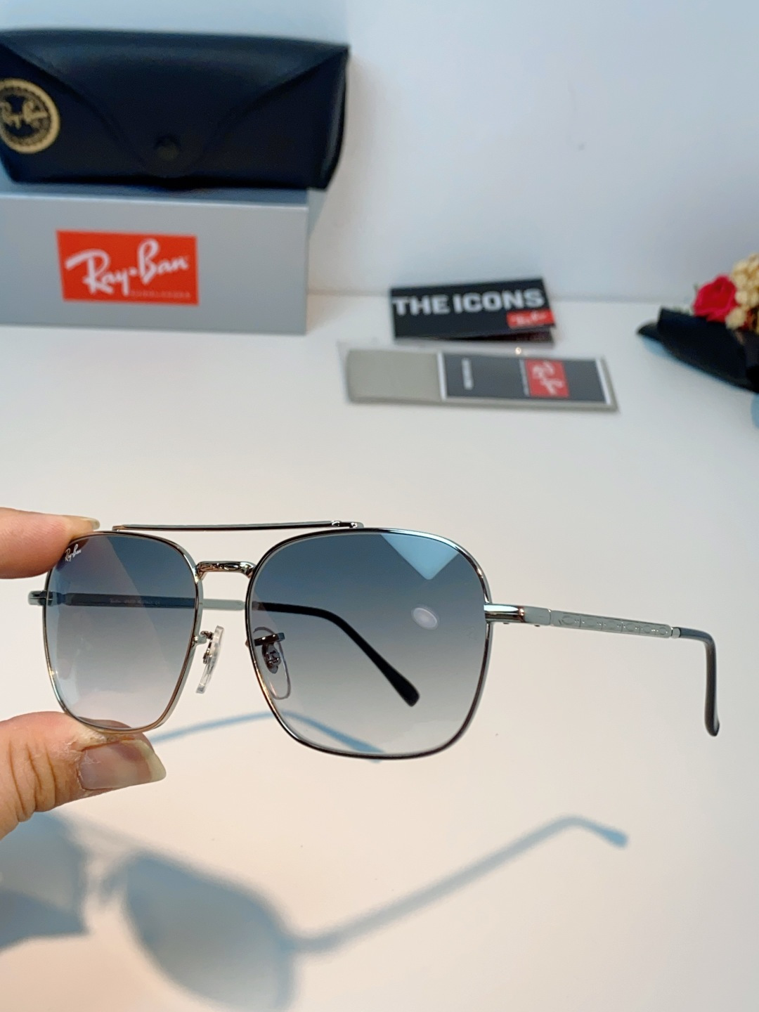 RayBan雷朋 太阳镜金属方形双梁眼镜男女开车防晒墨镜 Caravan 方形框金属太阳眼镜 RB363