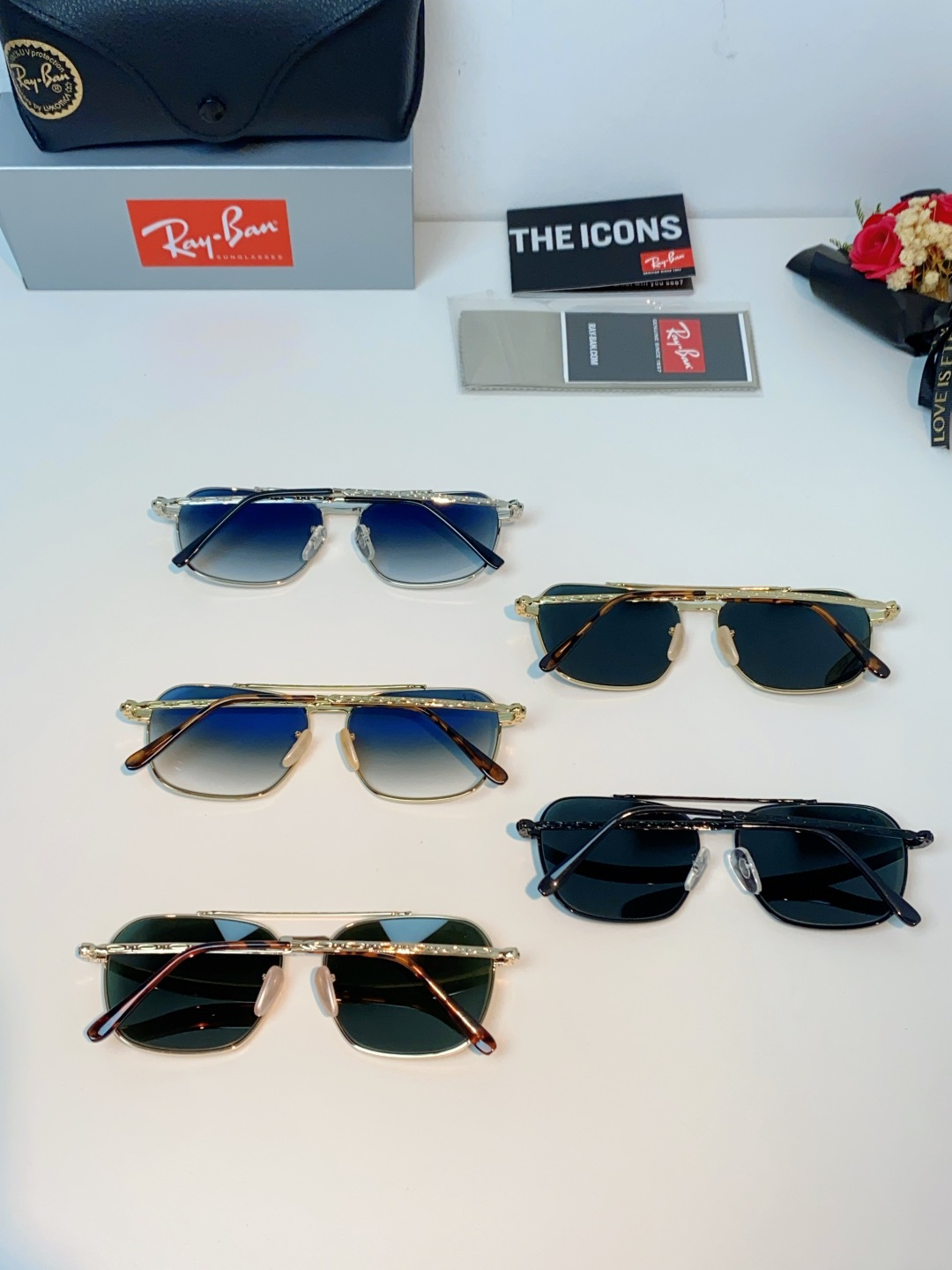 RayBan雷朋 太阳镜金属方形双梁眼镜男女开车防晒墨镜 Caravan 方形框金属太阳眼镜 RB363