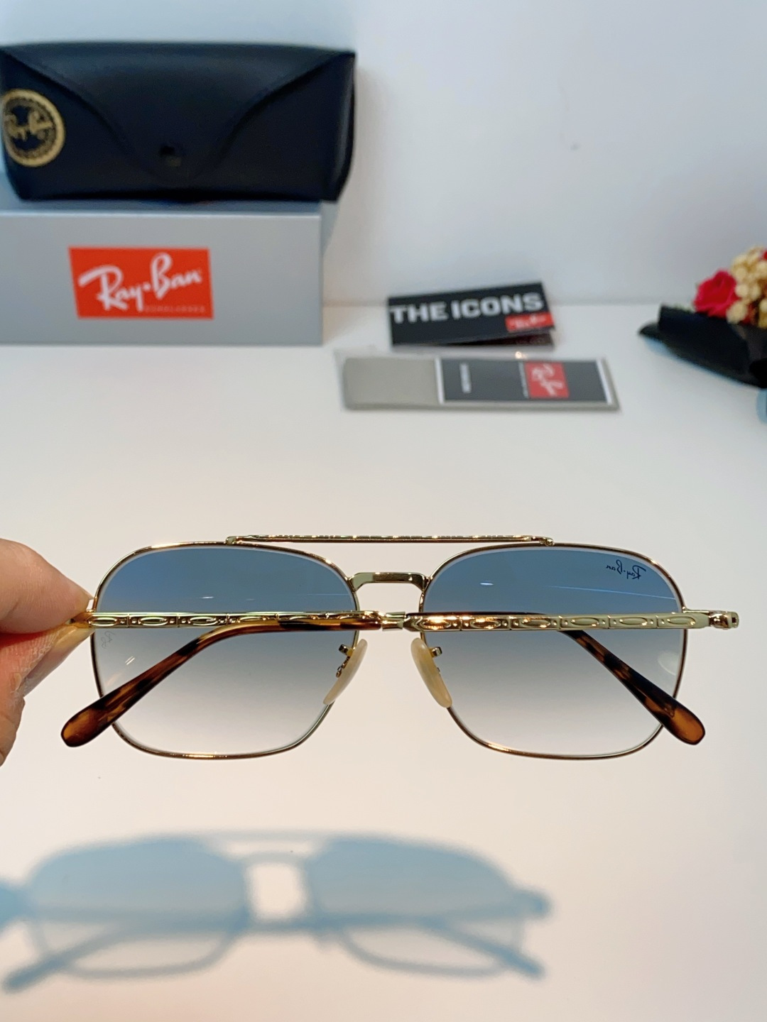 RayBan雷朋 太阳镜金属方形双梁眼镜男女开车防晒墨镜 Caravan 方形框金属太阳眼镜 RB363