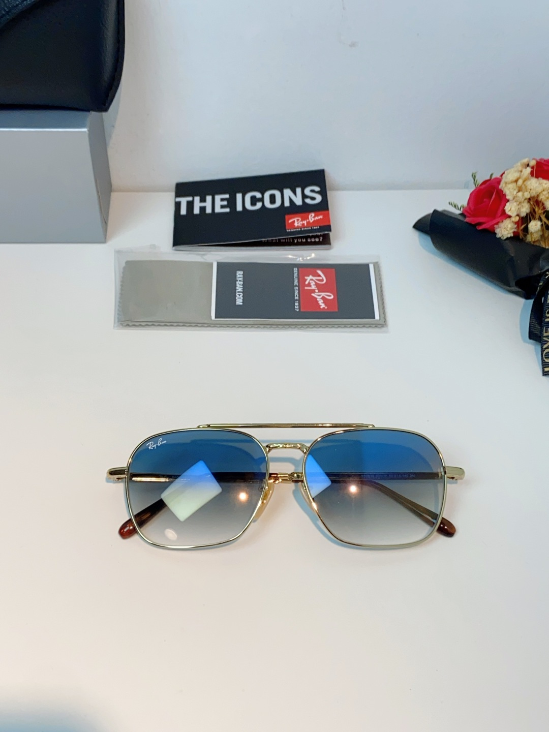 RayBan雷朋 太阳镜金属方形双梁眼镜男女开车防晒墨镜 Caravan 方形框金属太阳眼镜 RB363