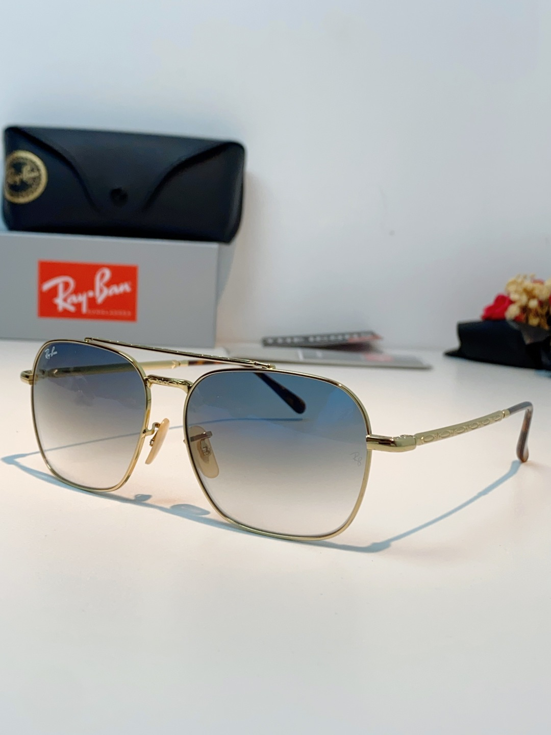 RayBan雷朋 太阳镜金属方形双梁眼镜男女开车防晒墨镜 Caravan 方形框金属太阳眼镜 RB363