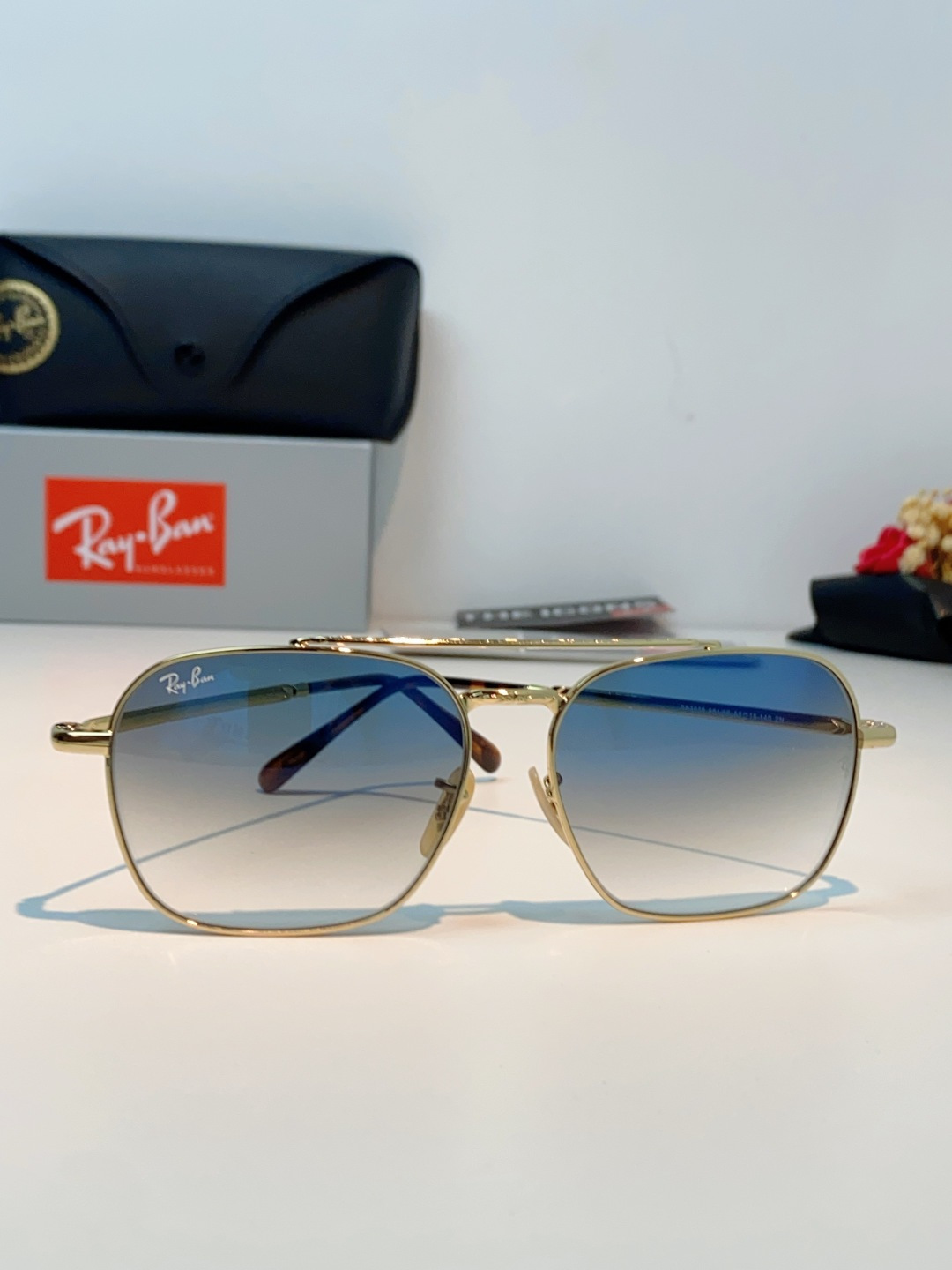 RayBan雷朋 太阳镜金属方形双梁眼镜男女开车防晒墨镜 Caravan 方形框金属太阳眼镜 RB363