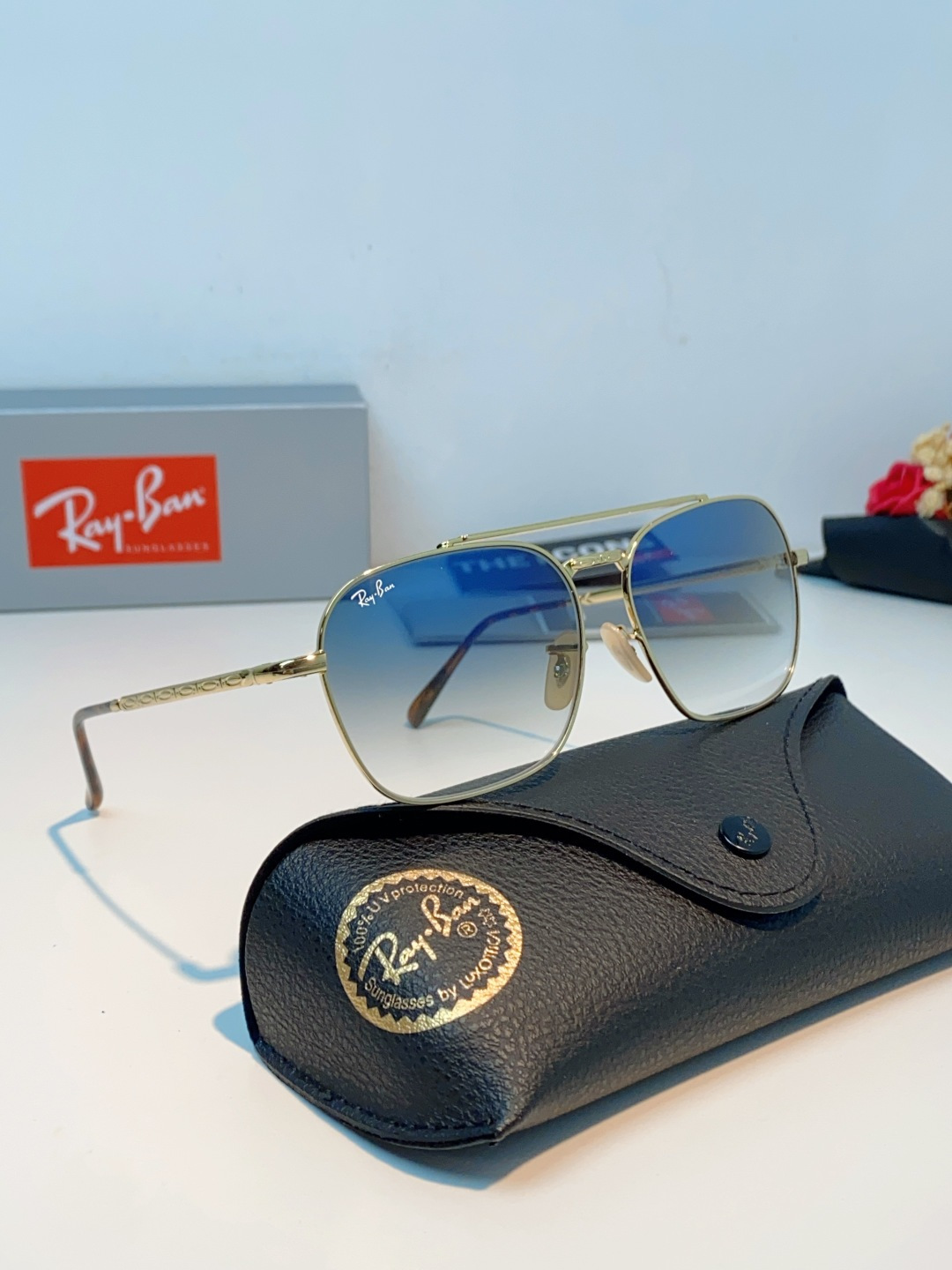 RayBan雷朋 太阳镜金属方形双梁眼镜男女开车防晒墨镜 Caravan 方形框金属太阳眼镜 RB363