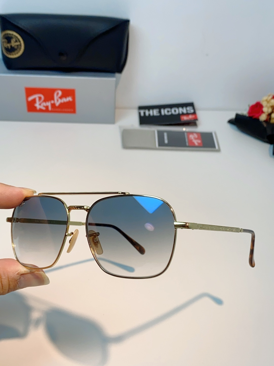 RayBan雷朋 太阳镜金属方形双梁眼镜男女开车防晒墨镜 Caravan 方形框金属太阳眼镜 RB363