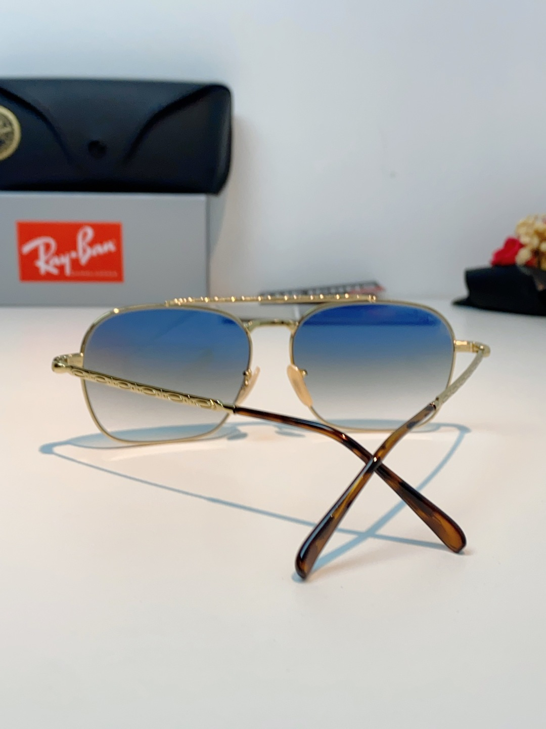 RayBan雷朋 太阳镜金属方形双梁眼镜男女开车防晒墨镜 Caravan 方形框金属太阳眼镜 RB363