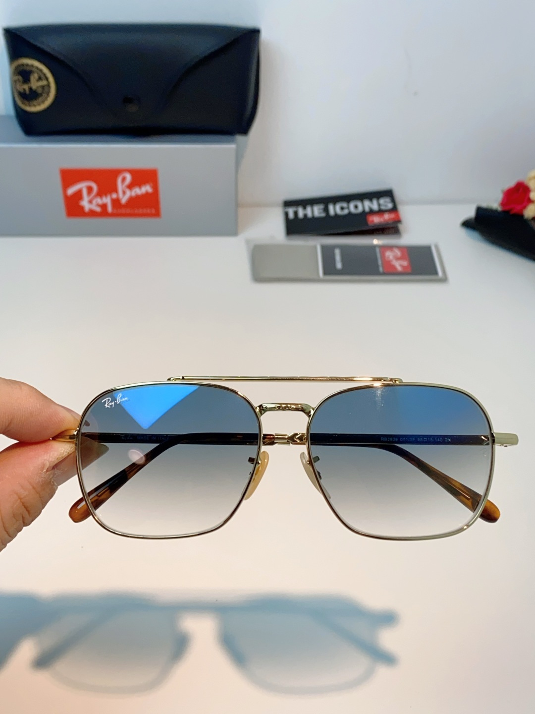 RayBan雷朋 太阳镜金属方形双梁眼镜男女开车防晒墨镜 Caravan 方形框金属太阳眼镜 RB363