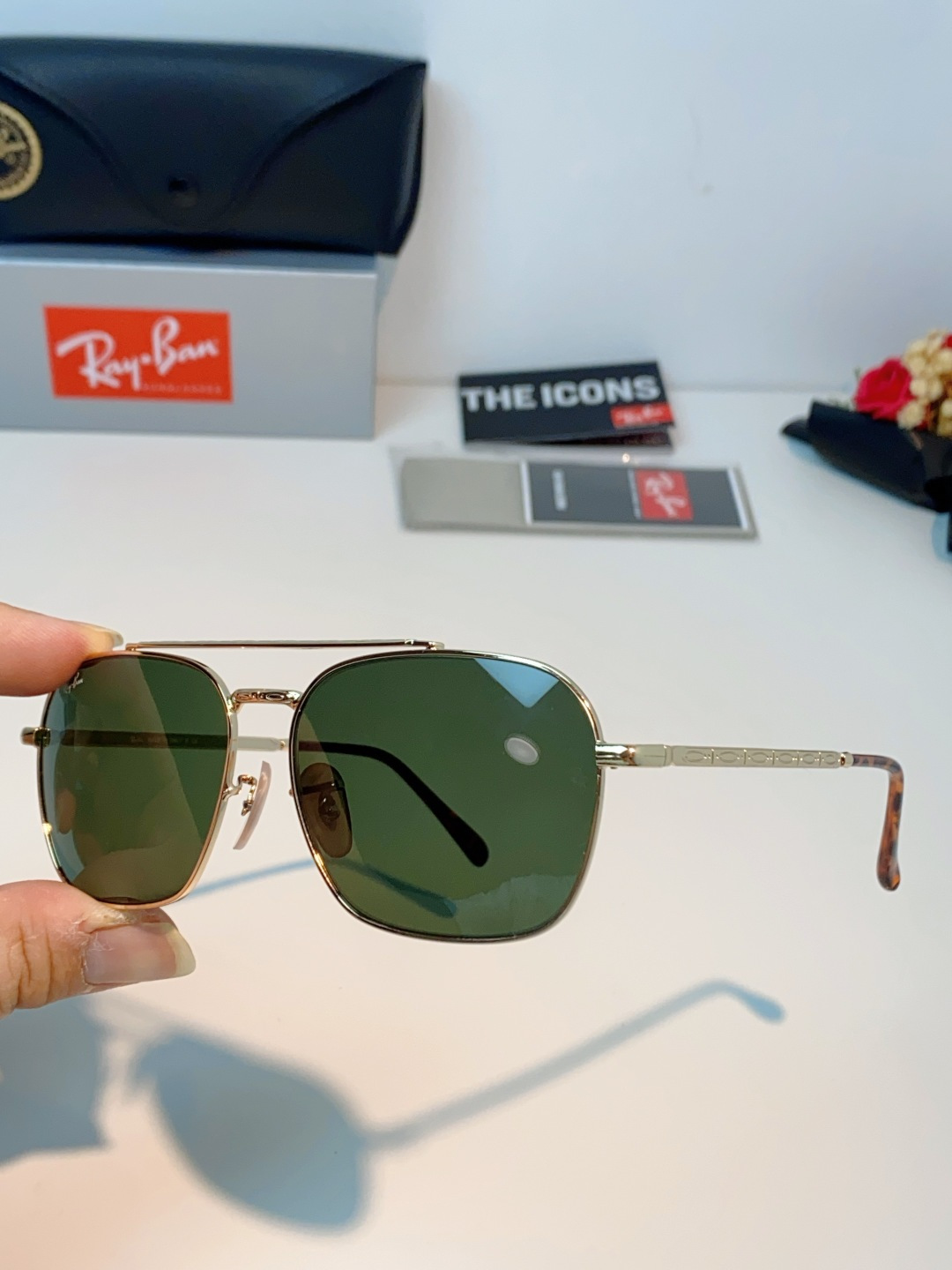 RayBan雷朋 太阳镜金属方形双梁眼镜男女开车防晒墨镜 Caravan 方形框金属太阳眼镜 RB363