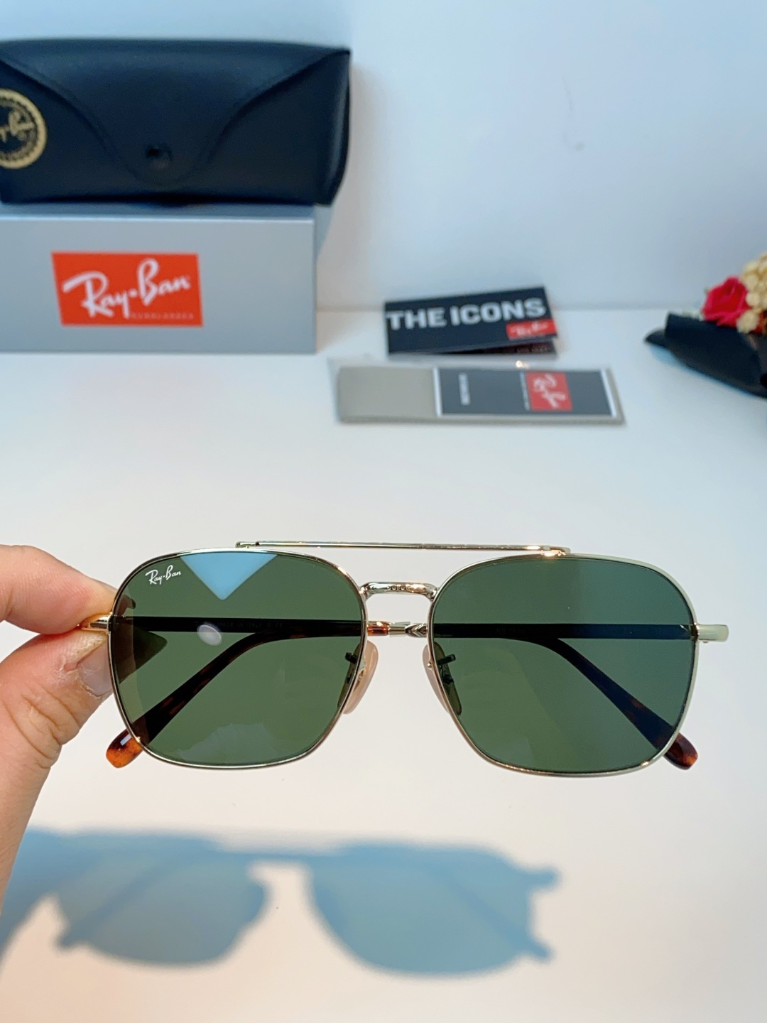 RayBan雷朋 太阳镜金属方形双梁眼镜男女开车防晒墨镜 Caravan 方形框金属太阳眼镜 RB363