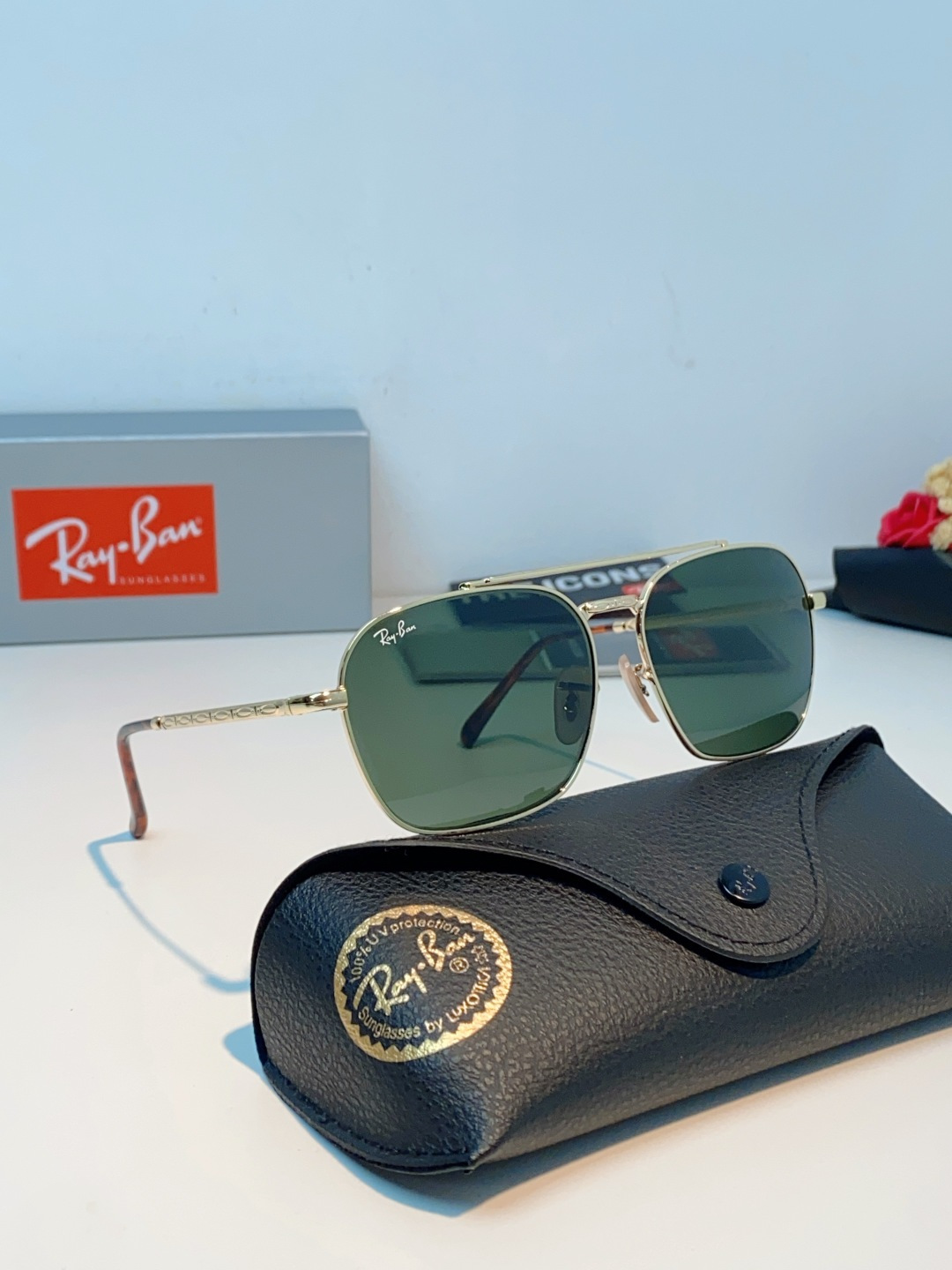 RayBan雷朋 太阳镜金属方形双梁眼镜男女开车防晒墨镜 Caravan 方形框金属太阳眼镜 RB363