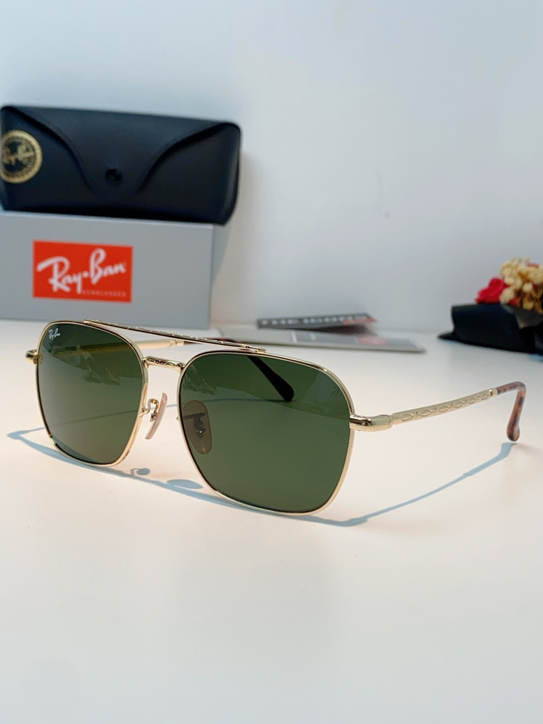 RayBan雷朋 太阳镜金属方形双梁眼镜男女开车防晒墨镜 Caravan 方形框金属太阳眼镜 RB363