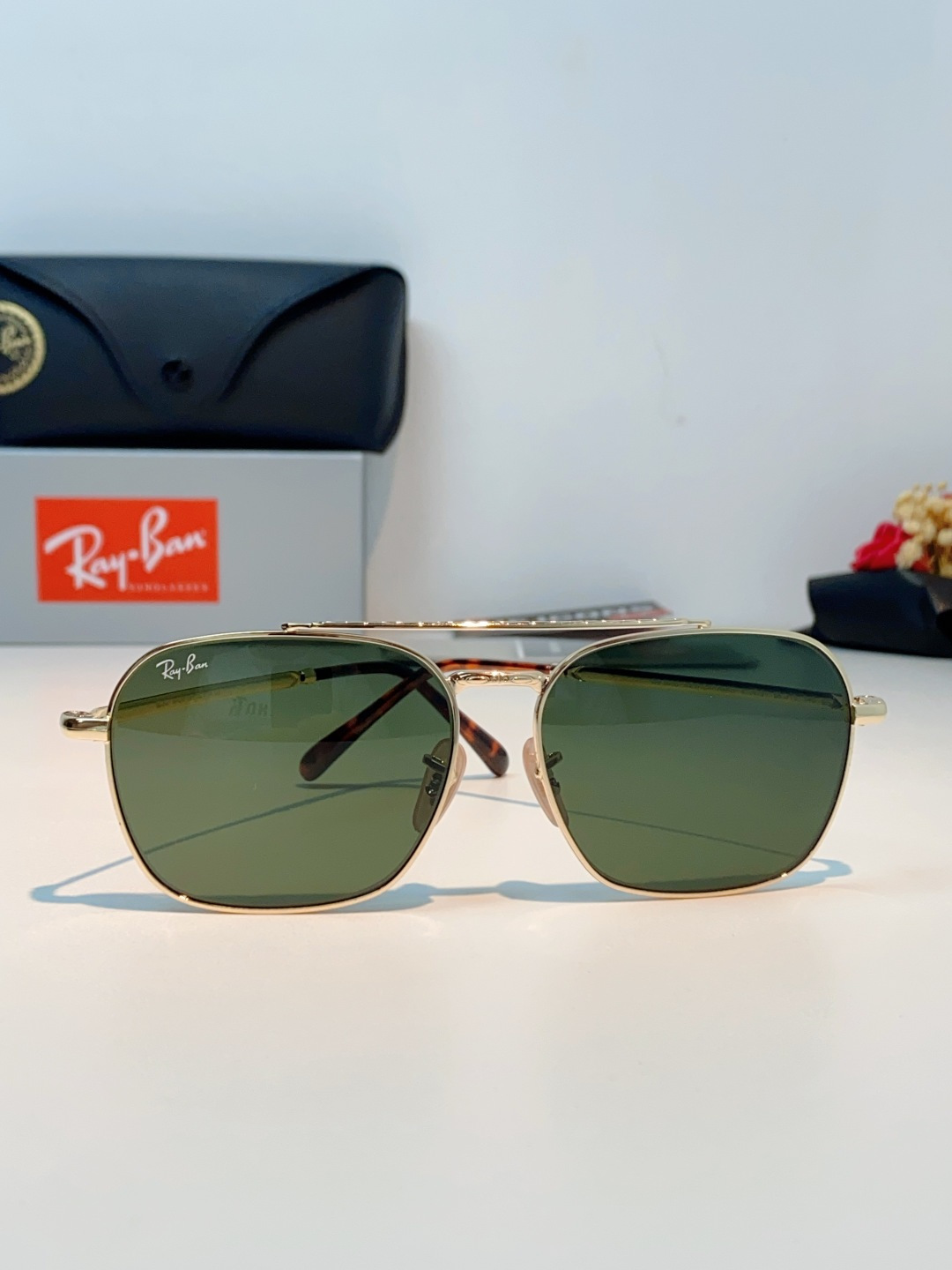 RayBan雷朋 太阳镜金属方形双梁眼镜男女开车防晒墨镜 Caravan 方形框金属太阳眼镜 RB363