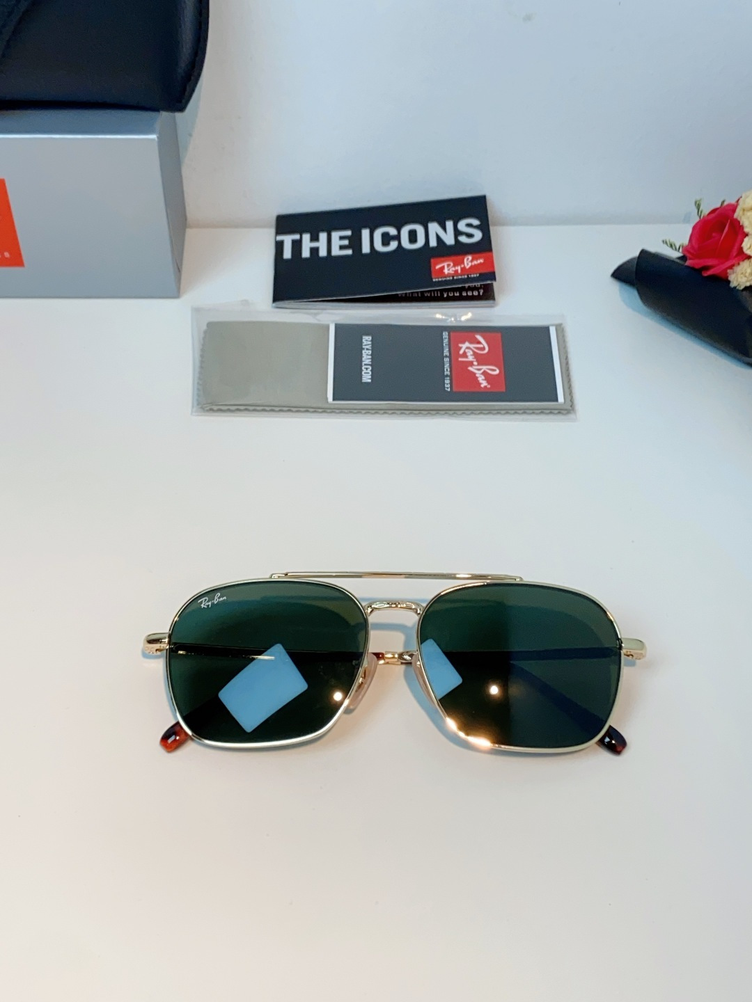 RayBan雷朋 太阳镜金属方形双梁眼镜男女开车防晒墨镜 Caravan 方形框金属太阳眼镜 RB363