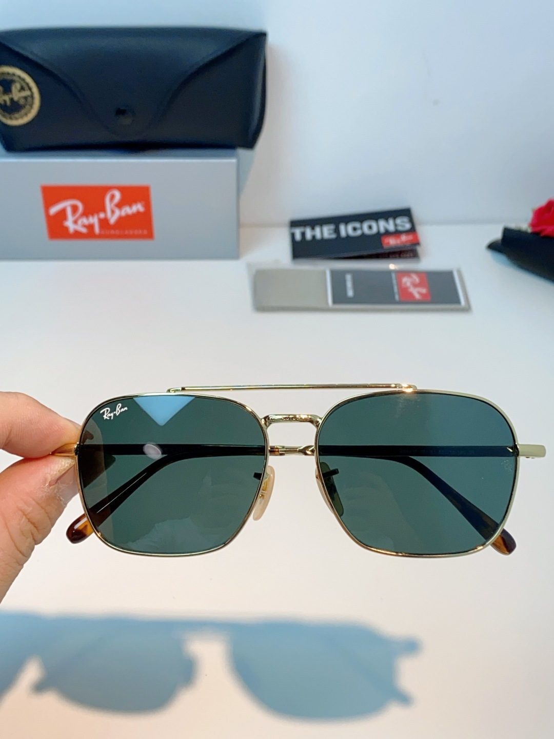 RayBan雷朋 太阳镜金属方形双梁眼镜男女开车防晒墨镜 Caravan 方形框金属太阳眼镜 RB363
