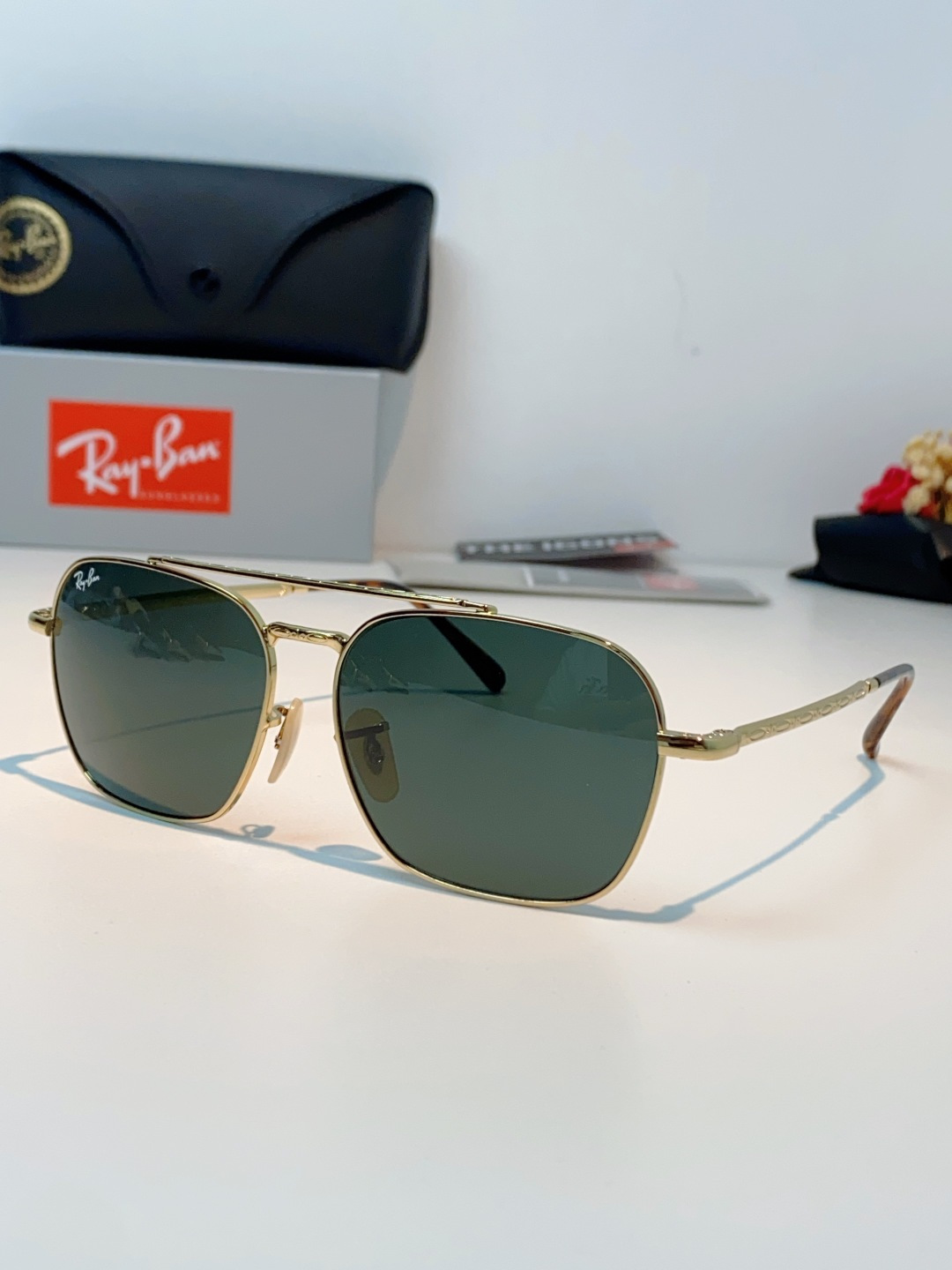 RayBan雷朋 太阳镜金属方形双梁眼镜男女开车防晒墨镜 Caravan 方形框金属太阳眼镜 RB363