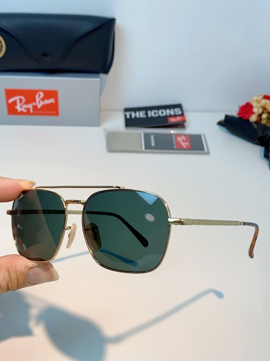 RayBan雷朋 太阳镜金属方形双梁眼镜男女开车防晒墨镜 Caravan 方形框金属太阳眼镜 RB363