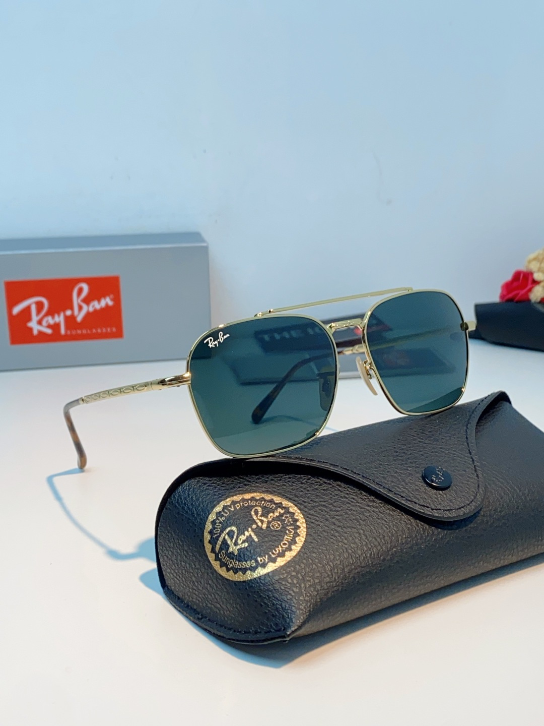 RayBan雷朋 太阳镜金属方形双梁眼镜男女开车防晒墨镜 Caravan 方形框金属太阳眼镜 RB363