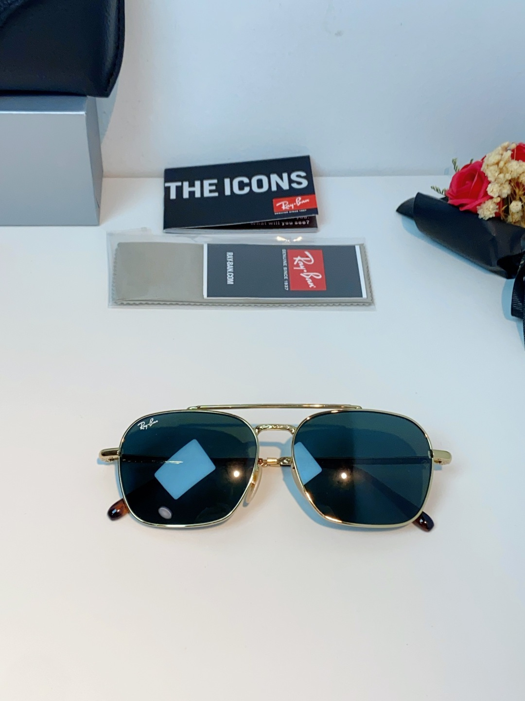 RayBan雷朋 太阳镜金属方形双梁眼镜男女开车防晒墨镜 Caravan 方形框金属太阳眼镜 RB363