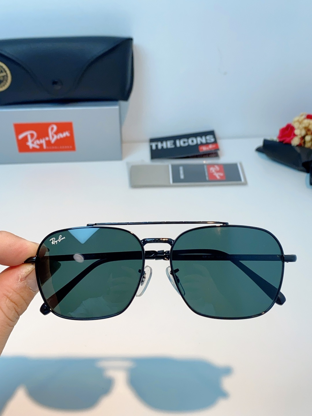 RayBan雷朋 太阳镜金属方形双梁眼镜男女开车防晒墨镜 Caravan 方形框金属太阳眼镜 RB363