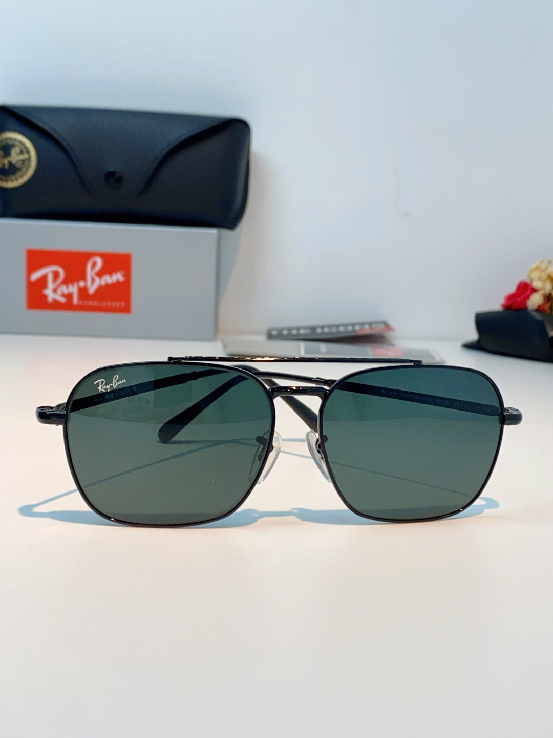 RayBan雷朋 太阳镜金属方形双梁眼镜男女开车防晒墨镜 Caravan 方形框金属太阳眼镜 RB363