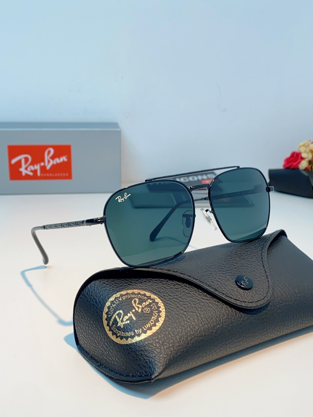 RayBan雷朋 太阳镜金属方形双梁眼镜男女开车防晒墨镜 Caravan 方形框金属太阳眼镜 RB363
