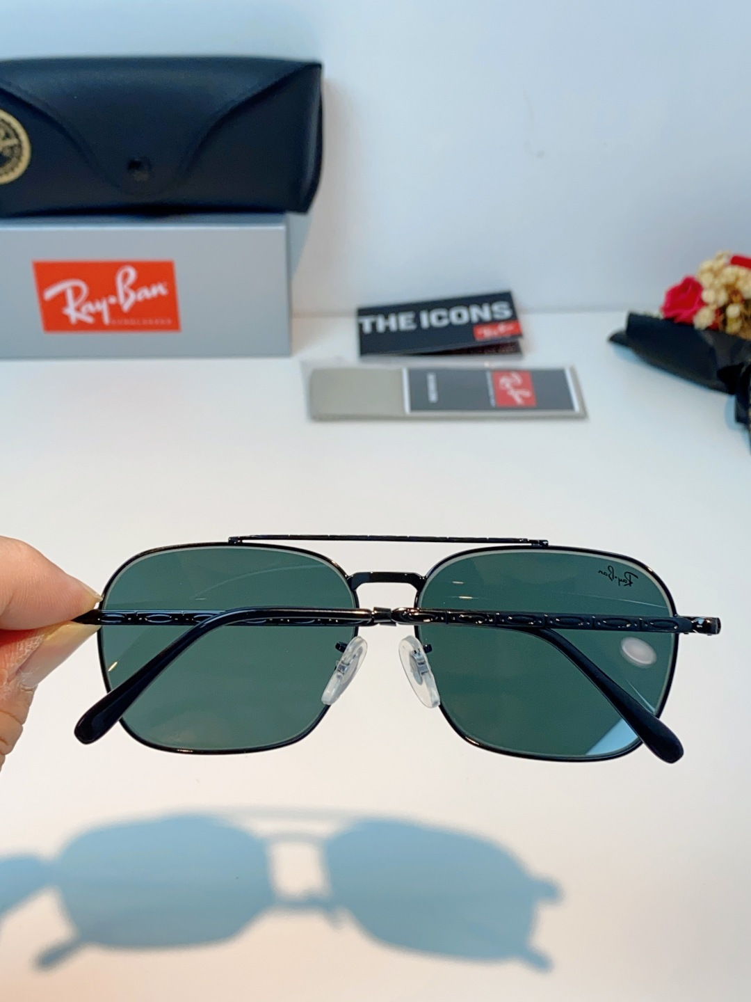 RayBan雷朋 太阳镜金属方形双梁眼镜男女开车防晒墨镜 Caravan 方形框金属太阳眼镜 RB363