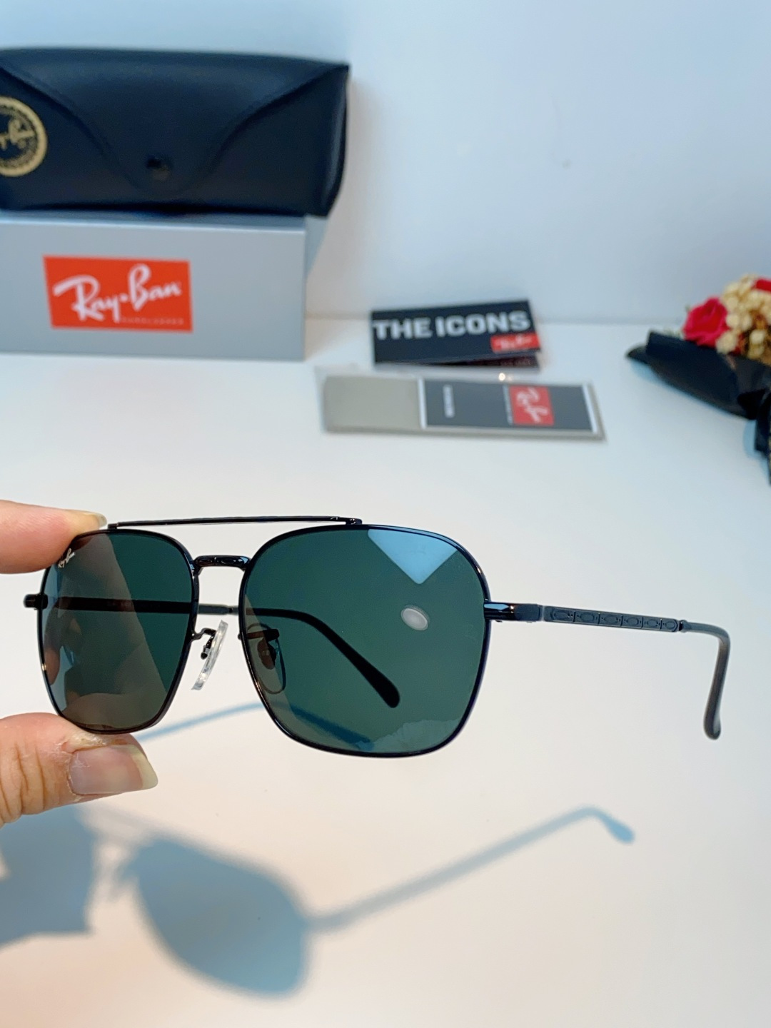 RayBan雷朋 太阳镜金属方形双梁眼镜男女开车防晒墨镜 Caravan 方形框金属太阳眼镜 RB363