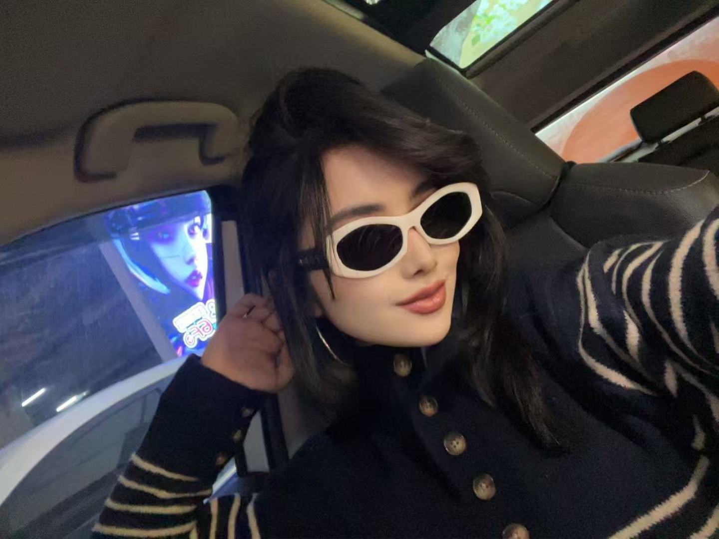 Chanel香奈儿 2026新款大框椭圆型墨镜高质感小脸时尚镜腿太阳镜开车百搭黑白拼色 女士墨镜