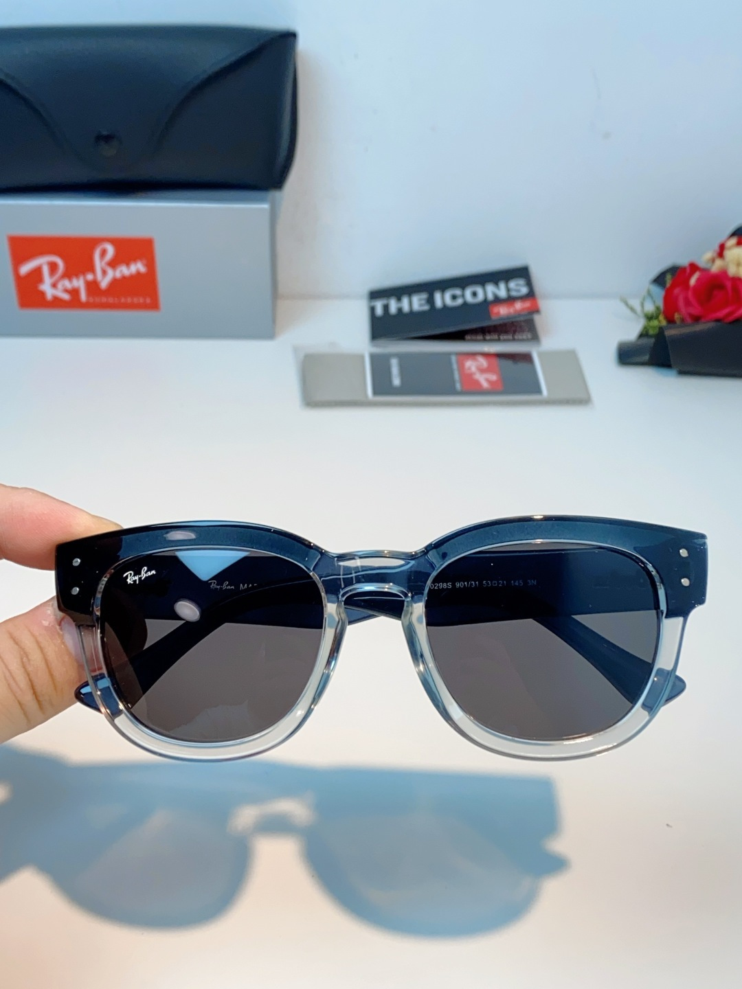RayBan雷朋 2026新款强化玻璃墨镜男士大框太阳眼镜遮阳防紫外线防风沙骑车专用 RB0298S S