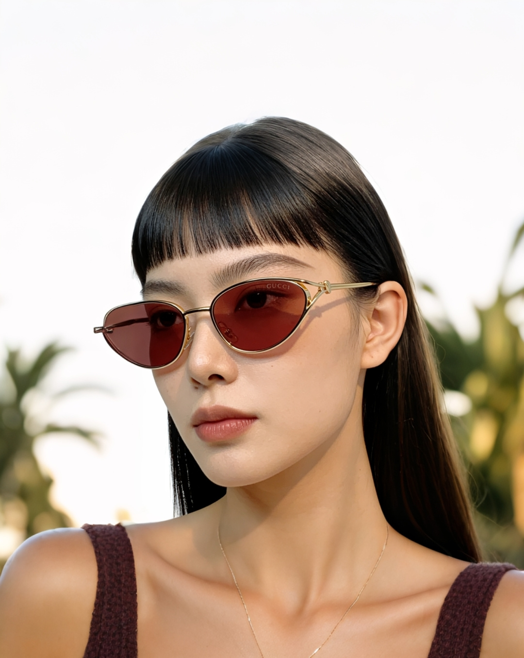 Gucci古奇 2026新款 经典的窄边猫眼椭圆造型，完美复刻90年代复古美学，上脸秒变氛围感辣妹，超显