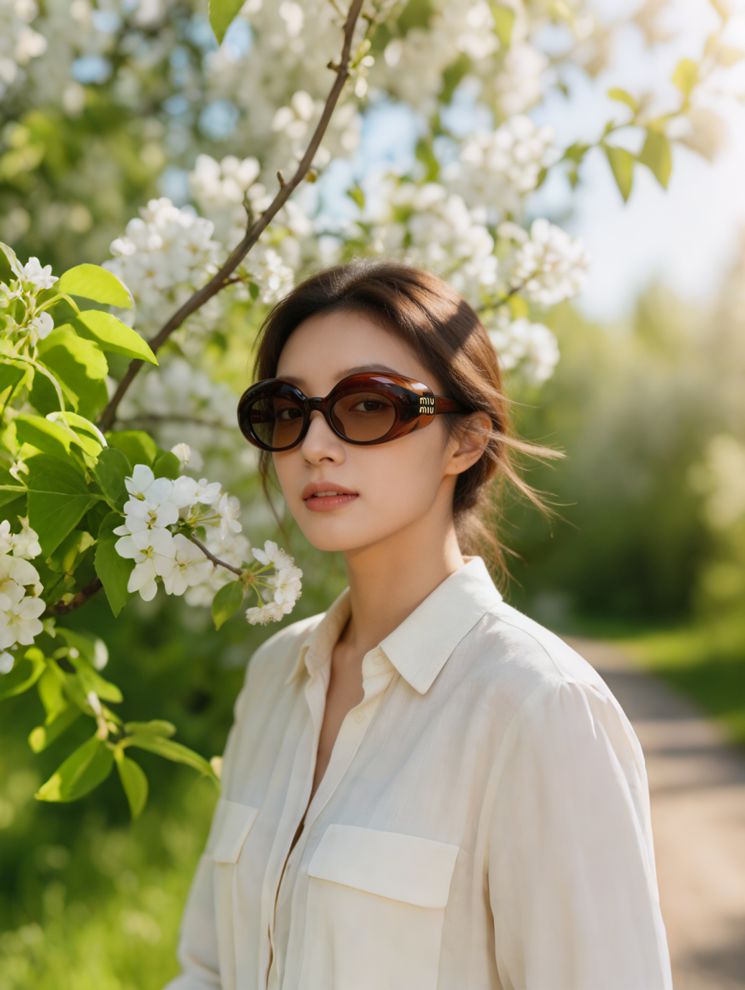 Miumiu缪缪 2026款猫眼墨镜女士优雅复古太阳眼镜时尚高级感遮阳 椭圆大镜框，自带Y2K千禧辣妹滤