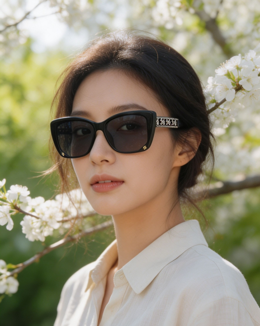 Chanel香奈儿 2026新款女士墨镜，以经典黑框+满钻双C镜腿的设计，把品牌标志性的优雅与奢华拉满。