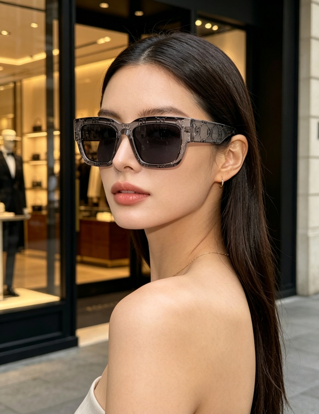 Gucci古奇 2026新款压花墨镜，直接把复古贵气感焊在脸上了😭 通体的立体双G压花真的太绝了，亮黑框面在阳光下泛着细