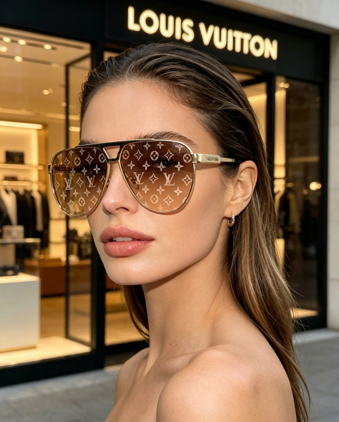 Louis Vuitton 路易威登 经典双梁飞行员镜框，利落金属线条利落大气，上脸修饰脸型，利落显脸小，自带高级酷感，
