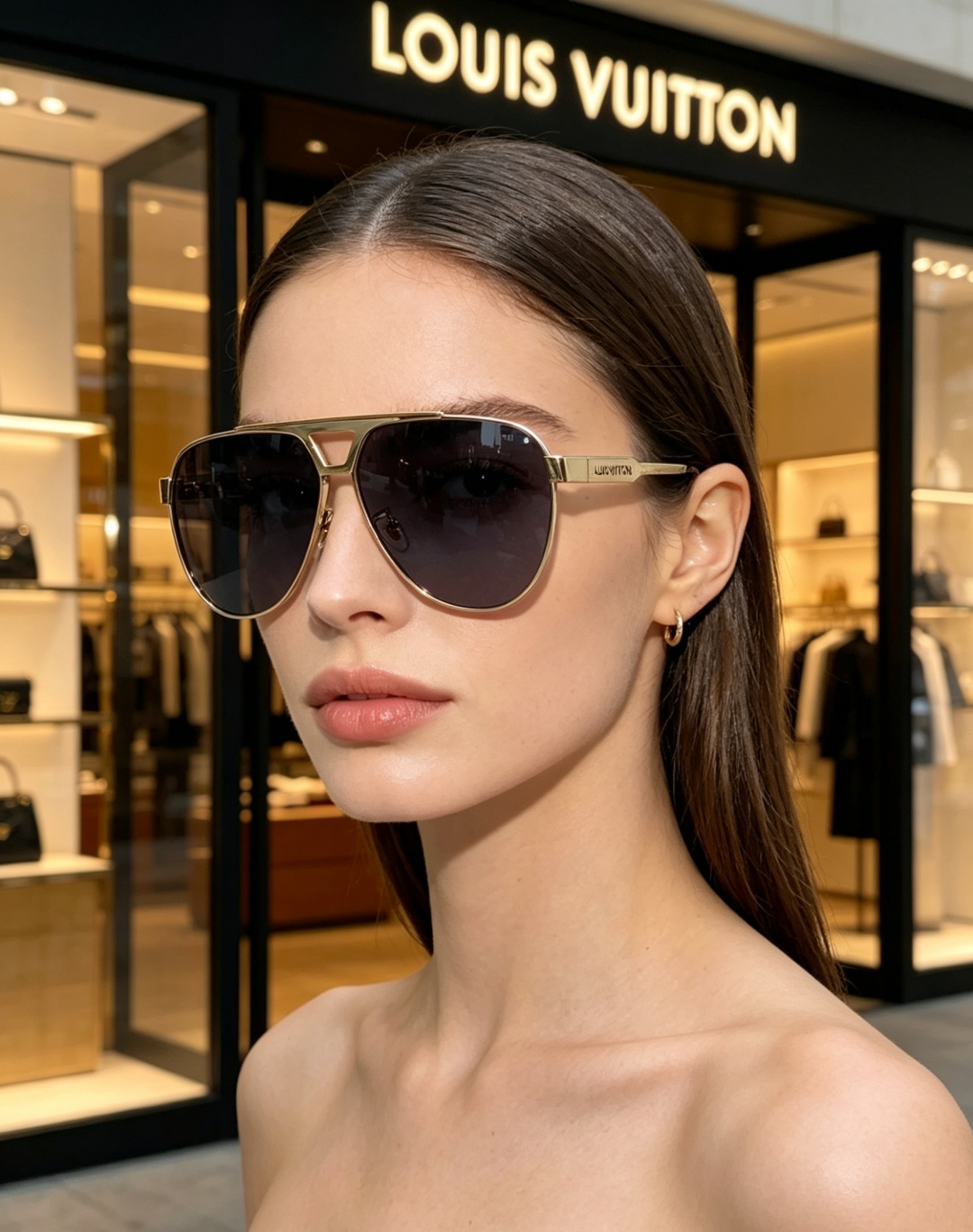 Louis Vuitton 路易威登 经典双梁飞行员镜框，利落金属线条利落大气，上脸修饰脸型，利落显脸小，自带高级酷感，