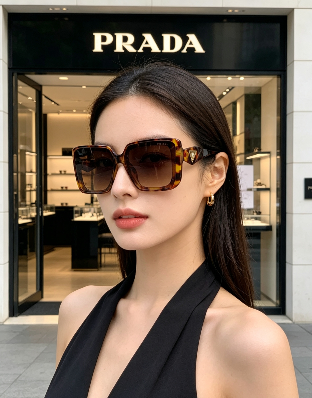 Prada普拉达 方框水晶墨镜｜轻奢氛围感封神单品，经典大框方形版型，利落修饰脸型，秒藏颧骨、下颌棱角，